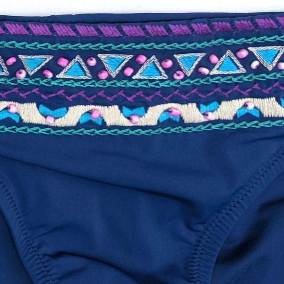 Nanette Lepore 2-Piece Bikini Swimsuit Triangle Top Beaded Costa Del Sol Navy S - Picture 12 of 16